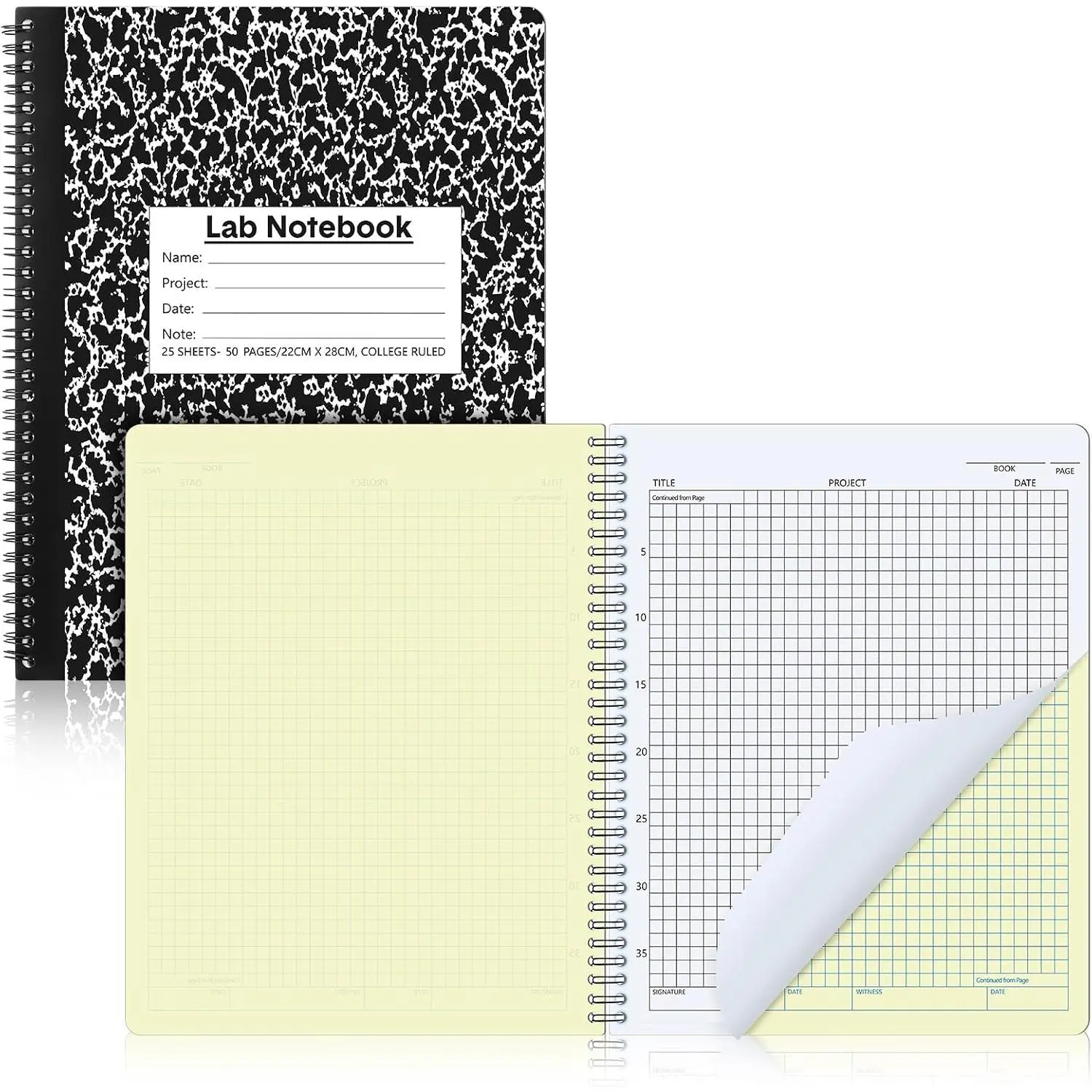 Modern Carbonless Lab Notebook, 1 Pack, Carbon Copy, Grid Pages, 8.5in x 11in Office Stationery