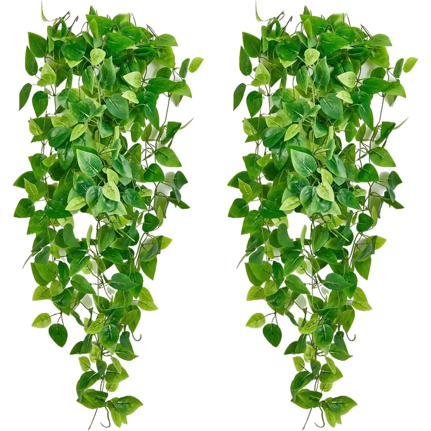 2pcs Shiny Fabric Leaf Fake Hanging Ivy Vines (3.6ft), Decorative Artificial Greenery Garlands for Home Table & Farmhouse Decor, Indoor-Outdoor Room Bedroom Wall Decorations (No Flowerpot)