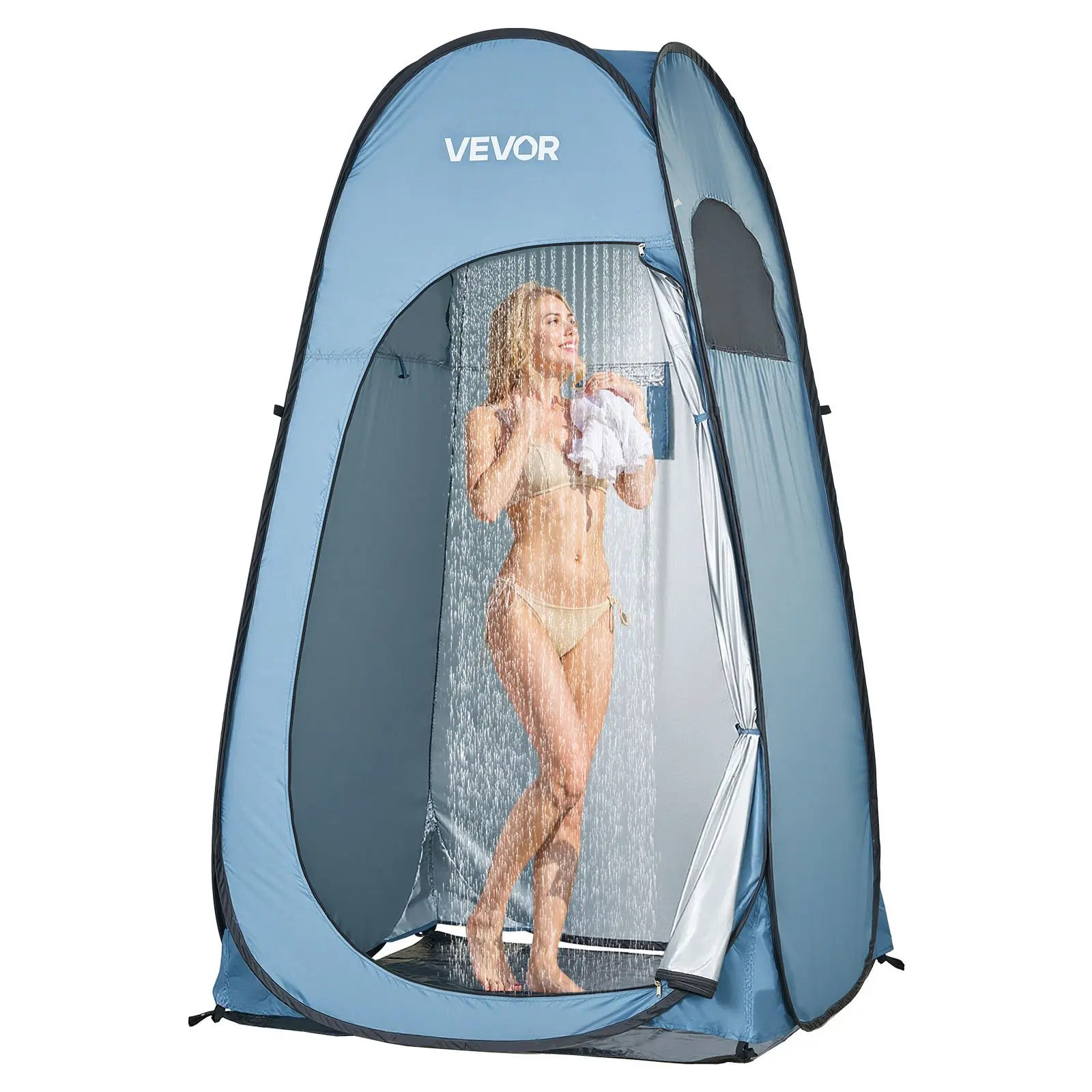 VEVOR Pop-up Shower Tent - Instant Portable Privacy Changing Room, 47x47x83 in, 5.69 Lbs / 2.58 Kg, Waterproof 190T Polyester Silver Coating, Windproof, Quick Setup, Storage Design, with Ground Stakes, Ropes, Carry Bag, Ideal for Camping, Hiking