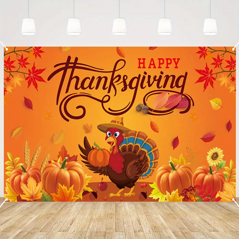 2D Flat Happy Thanksgiving Polyester Photography Backdrop, HD Digitally Printed Soft Lightweight Foldable Banner Cloth for Fall Party, Photo Booth Displays, Portrait Photography, Hd Print, Holiday