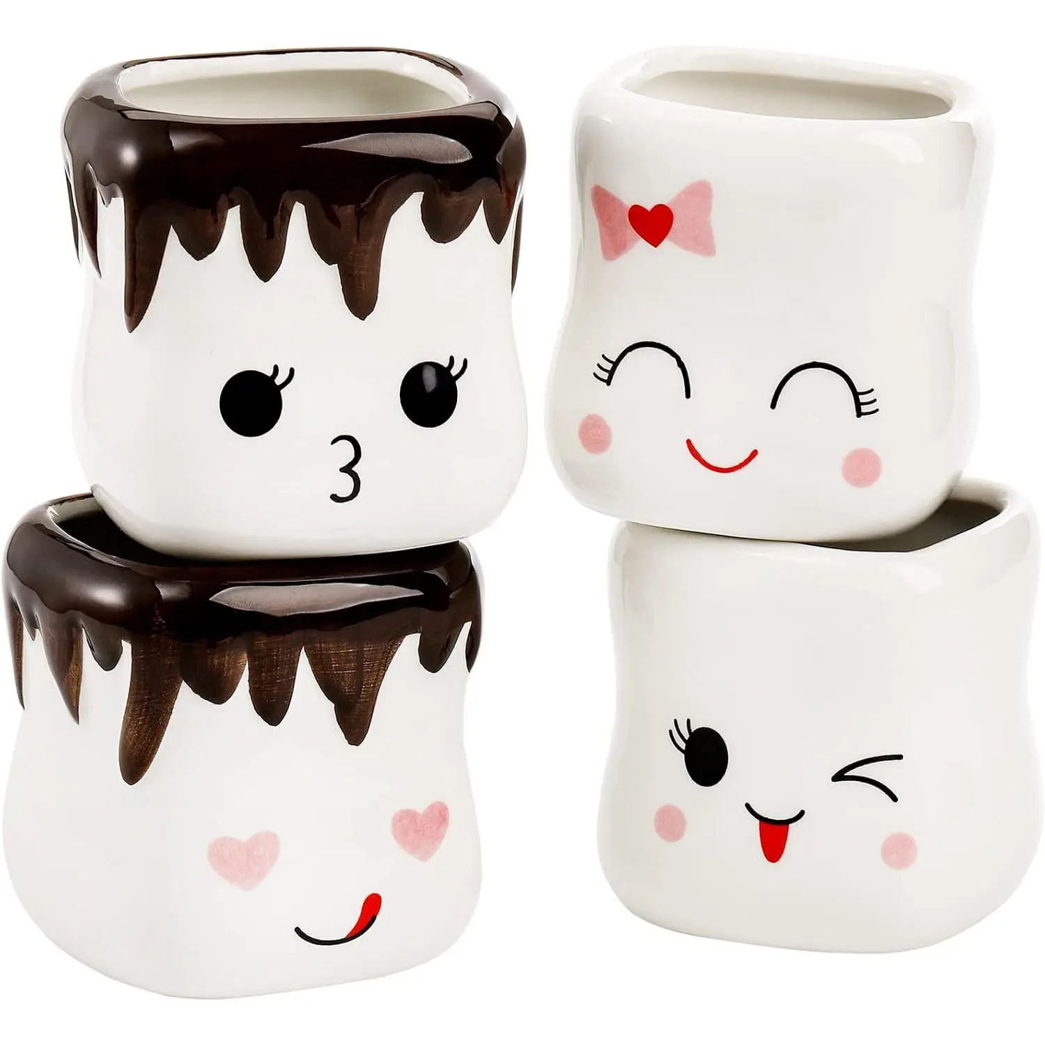 4 Pack Ceramic Hot  Mugs, Cute Coffee Mug Set, Couple Matching Mugs, Anniversary Christmas Wedding Valentine's Day