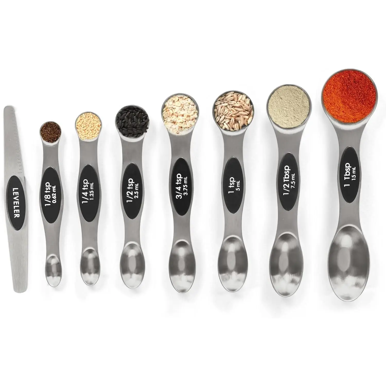 Magnetic Measuring Spoons Kit, Stainless Steel Stackable Spoons with Leveler, Kitchen Household Products for Baking, Spice Jar-Fit Tablespoons