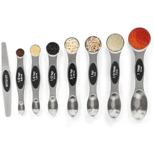 Magnetic Measuring Spoons Set with Leveler, Stackable Stainless Steel Tablespoons for Baking, Fits in Spice Jars