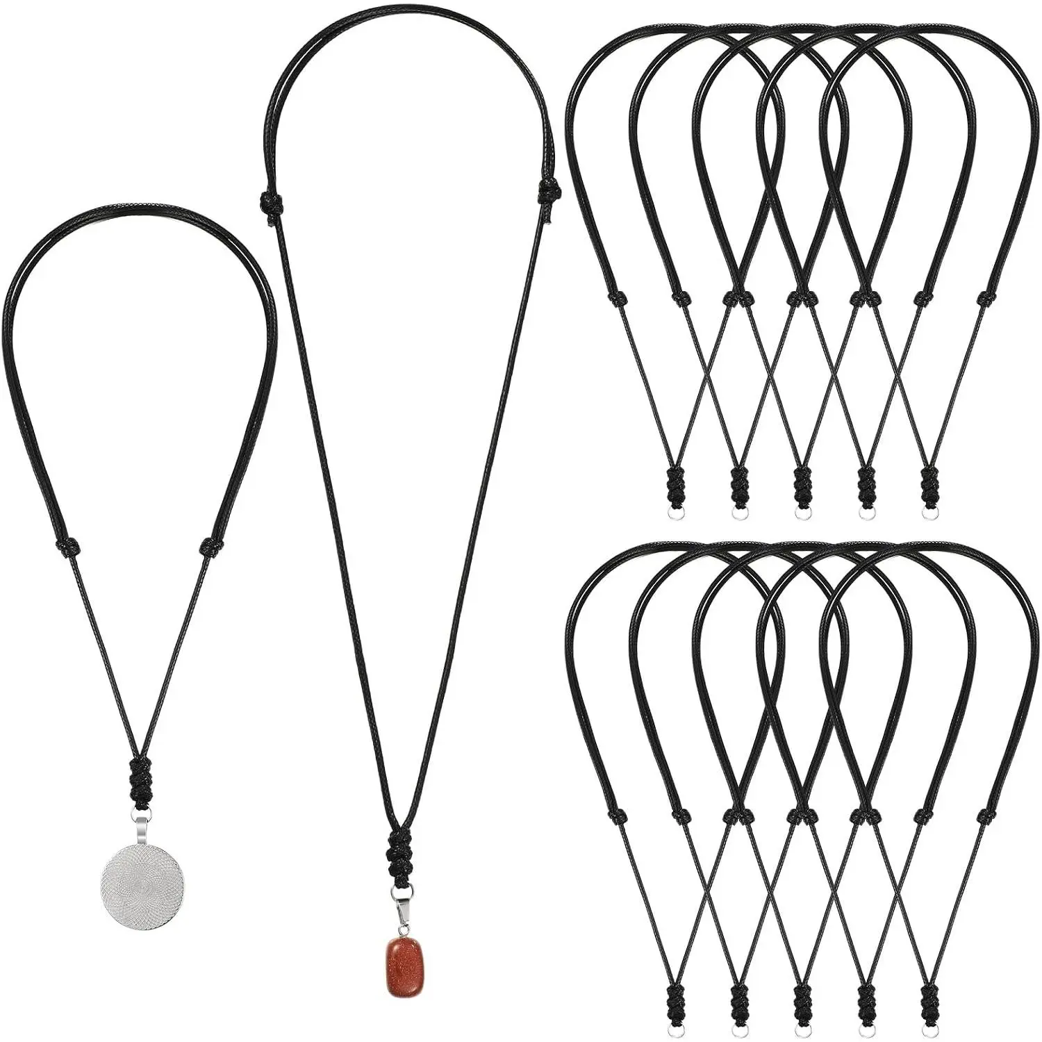 12 count Rope Necklace for Men  Necklace Cord Rope Adjustable Double Knotted  Craft Men Choker with Metal Ring for  Pendants,14-26 Inches