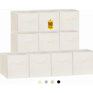 Storage Cubes, 11 Inch Clothes Storage Bins with Dual Handles (10 Pack), Fabric Collapsible Storage Bins for Shelves Closet, Cubby Organizer Bins for Clothing Toys Blanket Magazines (Beige)