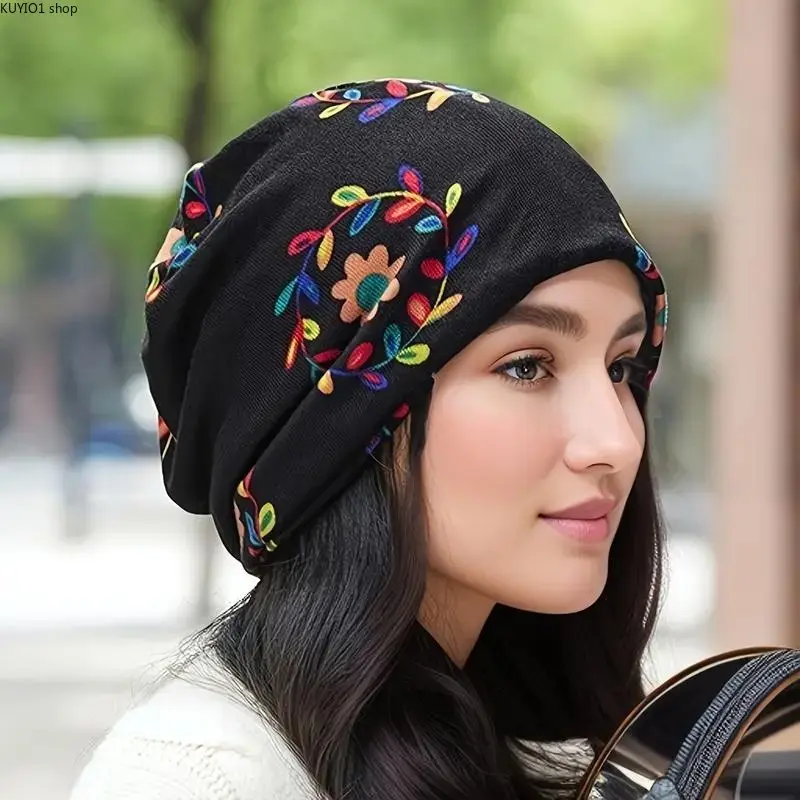 Women’s Floral Boho Turban Beanie, Lightweight Comfortable Durable Chemo Headwear, Soft Stretch Cancer Hair Loss Cap, Versatile Fashion Turban for Daily Casual Wear & Bohemian Styling