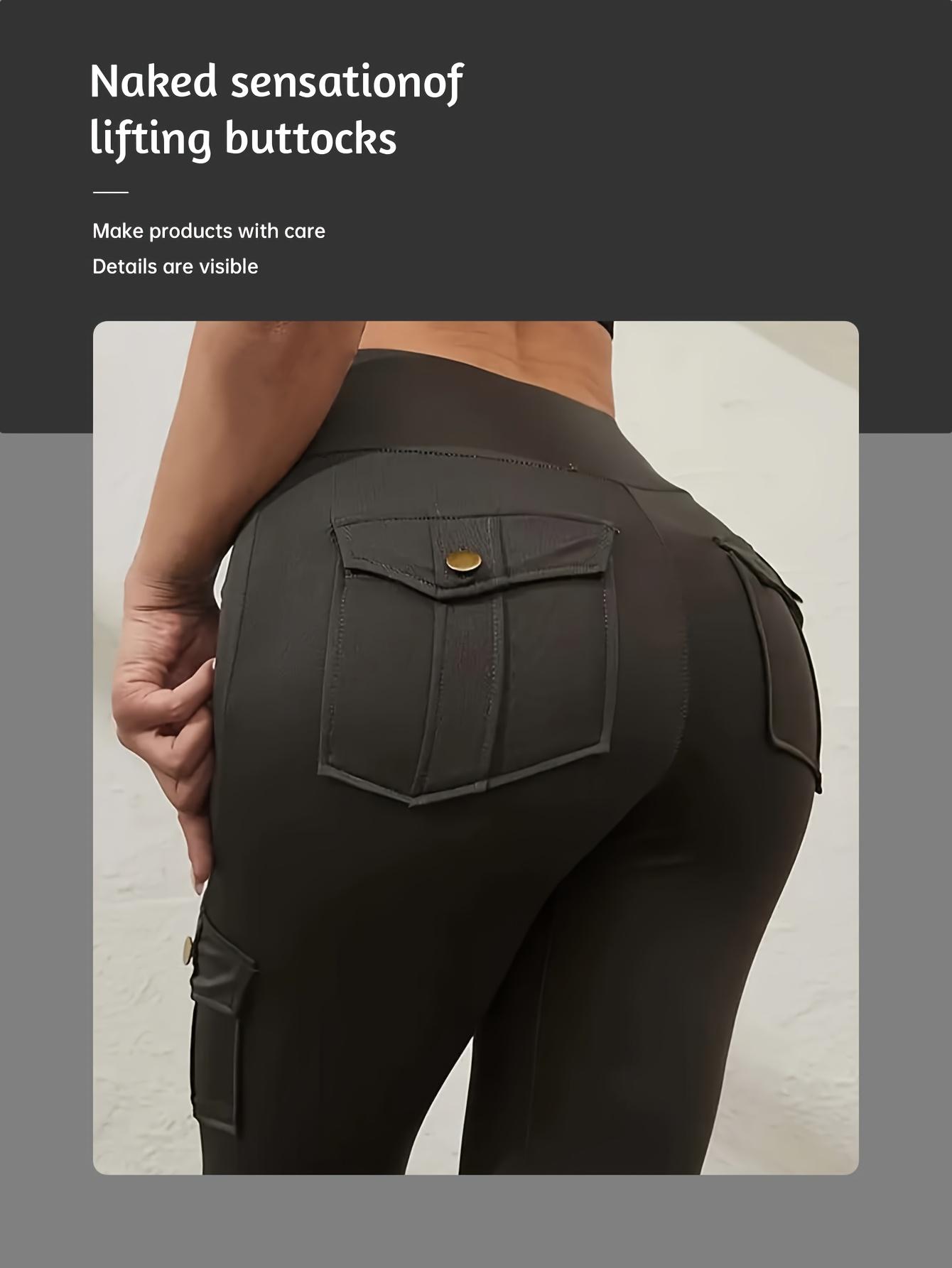 New3pcs Women's High-Waisted Yoga Pants with Hip Lift & Pockets - 90% Polyester 10% Elastane Stretchy Workout Leggings, Solid Color Extra-Long Tights for Running, Exercise, Gym - All-Season Comfort, Versatile Activewear |               Sleek Appearance |