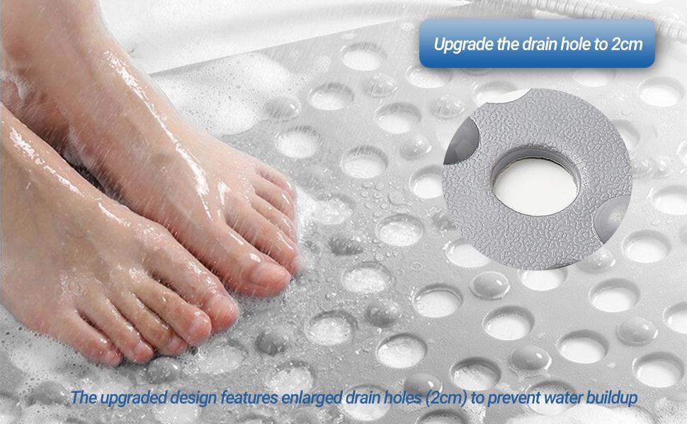 Non Slip Bathtub Mat and Shower Mat 31x17 inch,Bath Mat with Quick Dry Drain Holes and Suction Cups, Soft Comfortable Safe Bathroom Mat for Bath Tub, Floor, Tile (Grey)