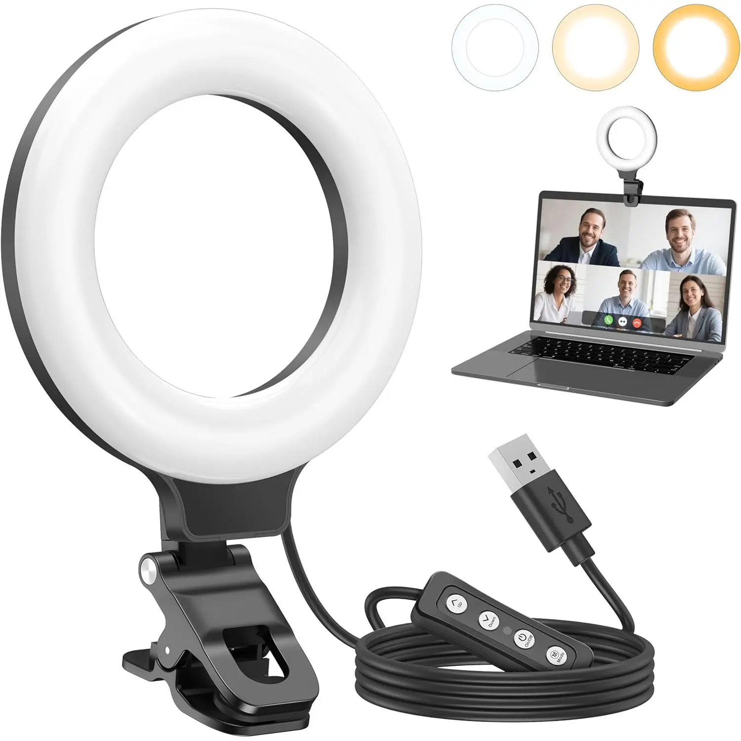 Clip-On Round LED Ring Light - 360° Rotatable, 170° Tilt, USB Power Portable Indoor Led Lights for Monitor, Laptop, Desktop, Ideal for Streaming, Video Call, Content Creators with Flawless Visibility, 360° Rotation