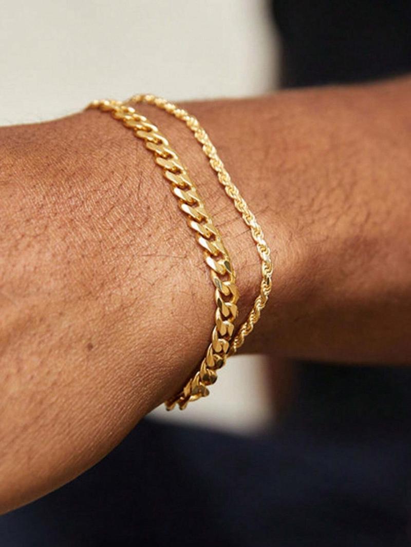 Men's Simple Style  Stainless Steel Chain Bracelet, Fashion Jewelry for Party, Daily Decor, Trendy All-match & Exquisite Jewelry for Birthday Gift, Cuban Link Bracelet