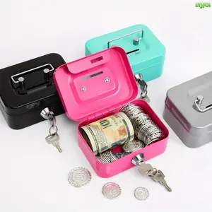 Portable Metal Cash Box With Key Lock, Coin Slot Top Compact Security Storage Safe, Sturdy Carry Handle Anti Theft Organizer,Holds Cash Jewelry Coins Keys For Home, Office, Travel And Teen Savings Gift,Summervibes
