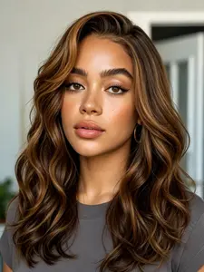 Highlight Blonde Body Wave Synthetic Lace Front Wig 13x4 HD Free Part Lace Frontal Wig with Baby Hair Short Brown Body Wave Lace Front Synthetic Wig  for Women Highlight Brown Glueless Synthetic Wig for Daily Wear Holiday Party Use