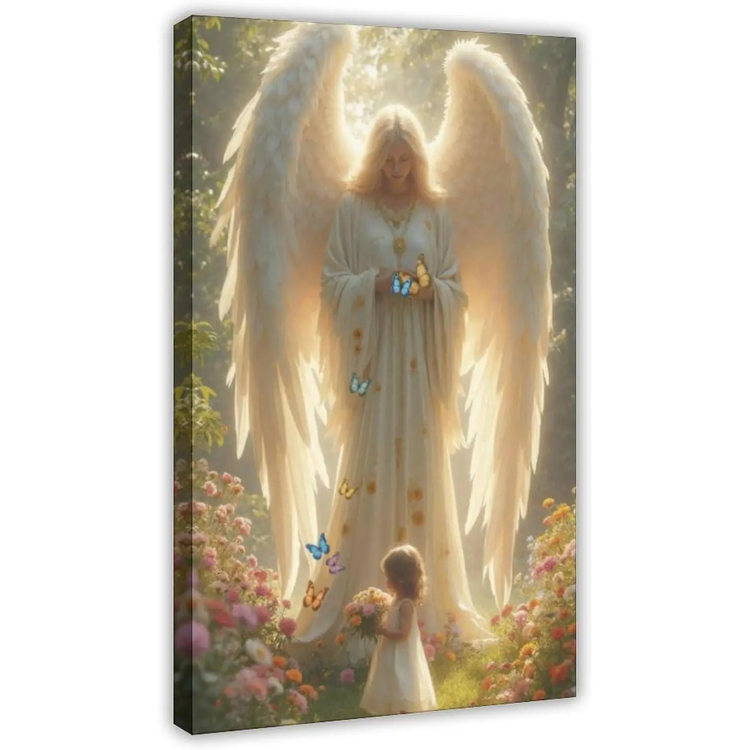 Guardian Angel Girl and Garden Angel Canvas Poster Artwork - Home Decor Print for Living Room, Bedroom, Dorm Decor