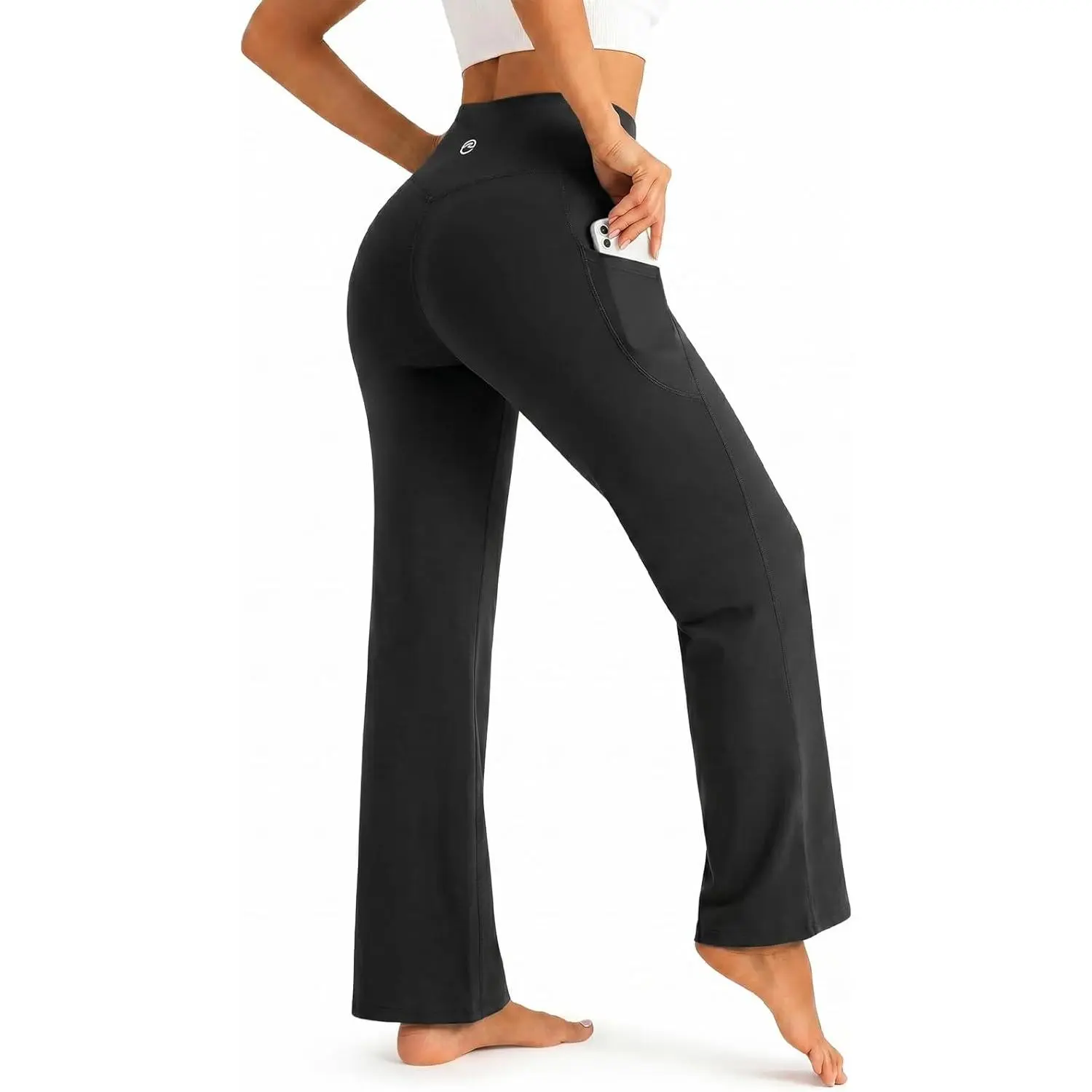 Women's Buttery Soft Straight Leg Leggings - Solid No Front Seam Athletic Wear with Side Pockets for Yoga Workouts
