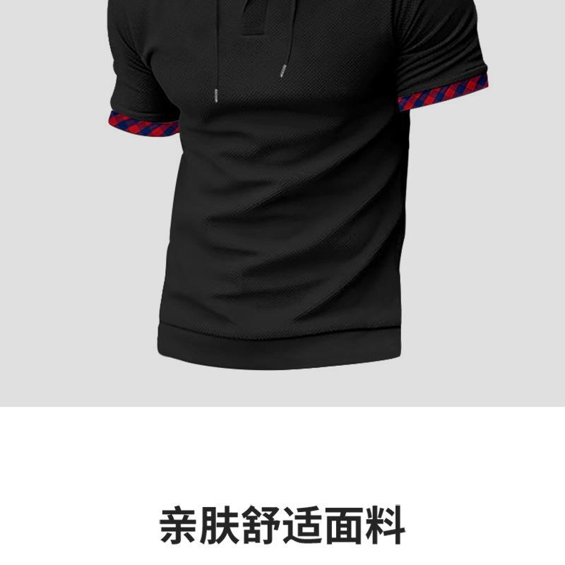 Short-sleeved Men's T-shirt, Sports and Leisure Fashion Solid Color Hooded Polo Shirt for Men