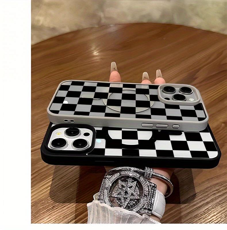The Black Grid Design MagSafe Case for iPhone 17 Pro Max Air 16 16e 15 14 Plus 13 12 11 X XS Pattern Acrylic Back TPU Edges Shockproof Ultra Thin Mobile Phone Cover Gift Protection Silicone