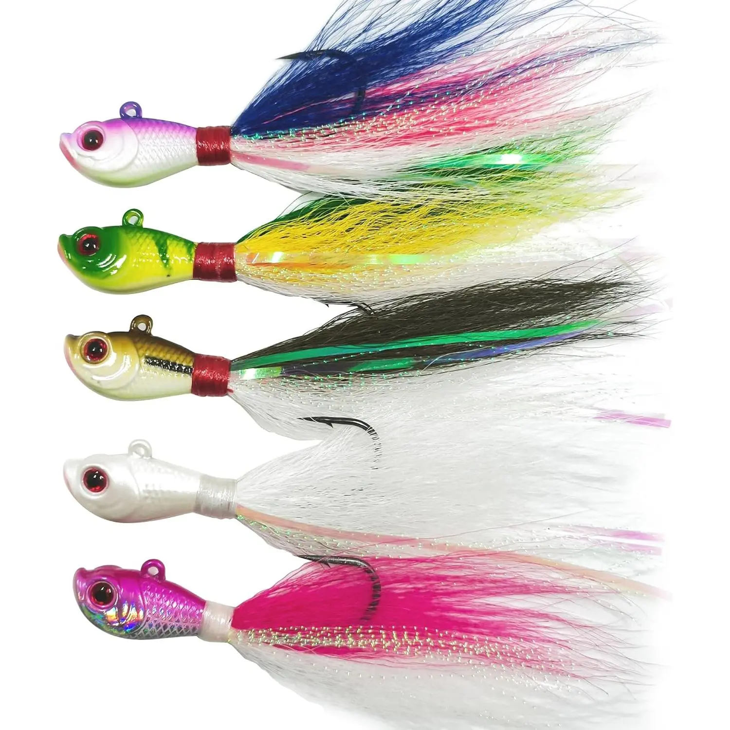 5 count bucktail Jigs Saltwater or Freshwater ,for bass flounder fluke Striper Fishing Lure