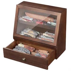 Pocket Knife Display Case for 22–30 Folding Knives Drawer with Removable Display Shelf Knife Organizer Storage Box Gift for Men