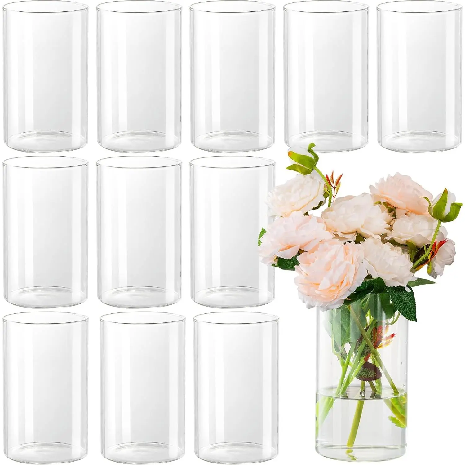 12pcs 6 Inch Tall Clear Glass Cylinder Vases for Centerpieces - Flower Vase Floating Candle Holder for Wedding Table Home Decorations