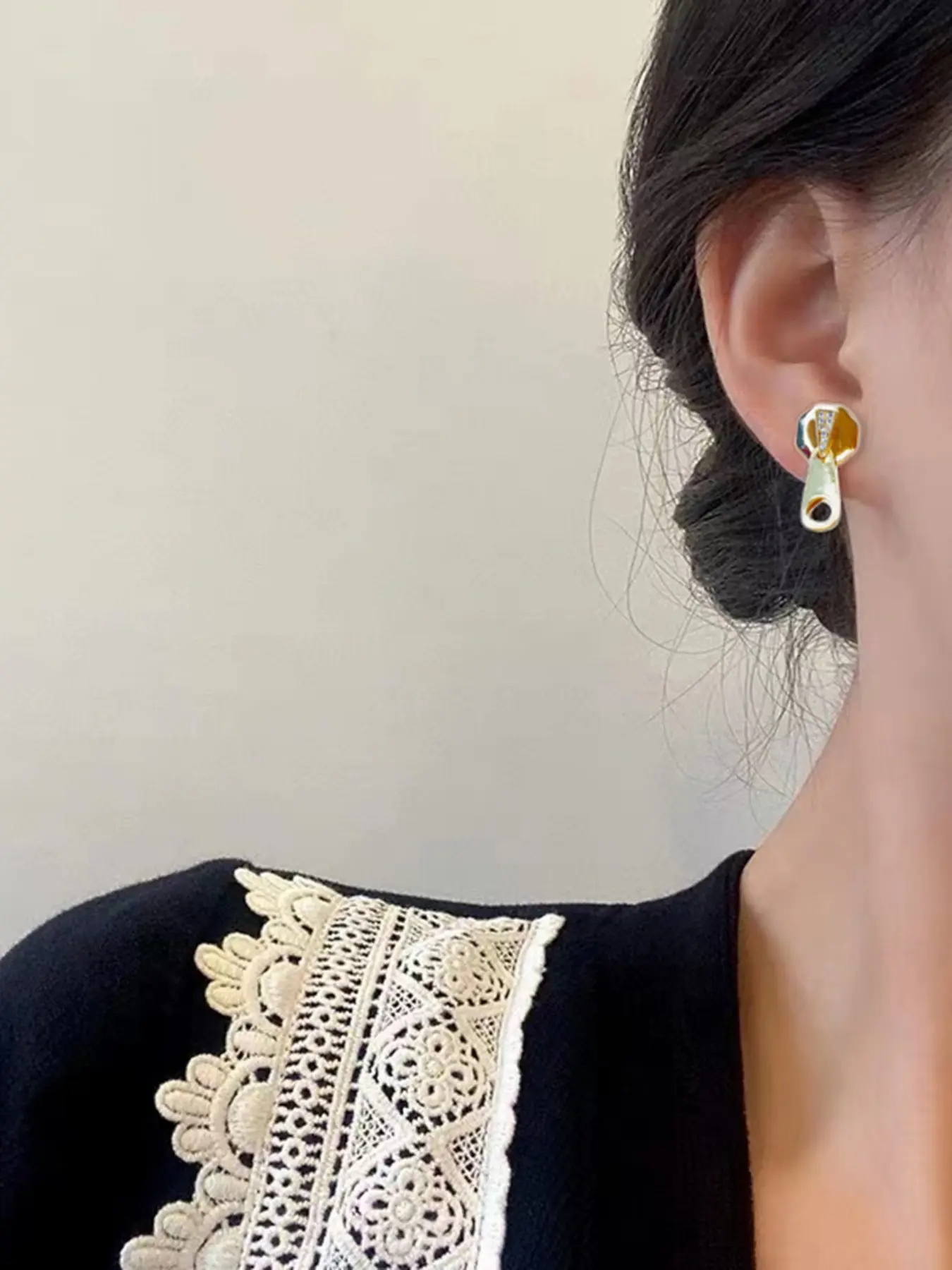Creative Zircon Earrings with Zipper Design, Octagonal Base, Detachable Triangle Studs, Elegant for Office and Dates