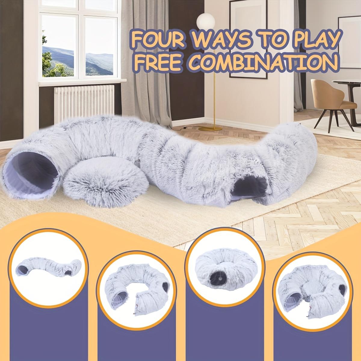 [Foldable Plush Cat Bed] 1pc Foldable Portable Long Plush Cat Bed Cat Tunnel with Plush Cushion