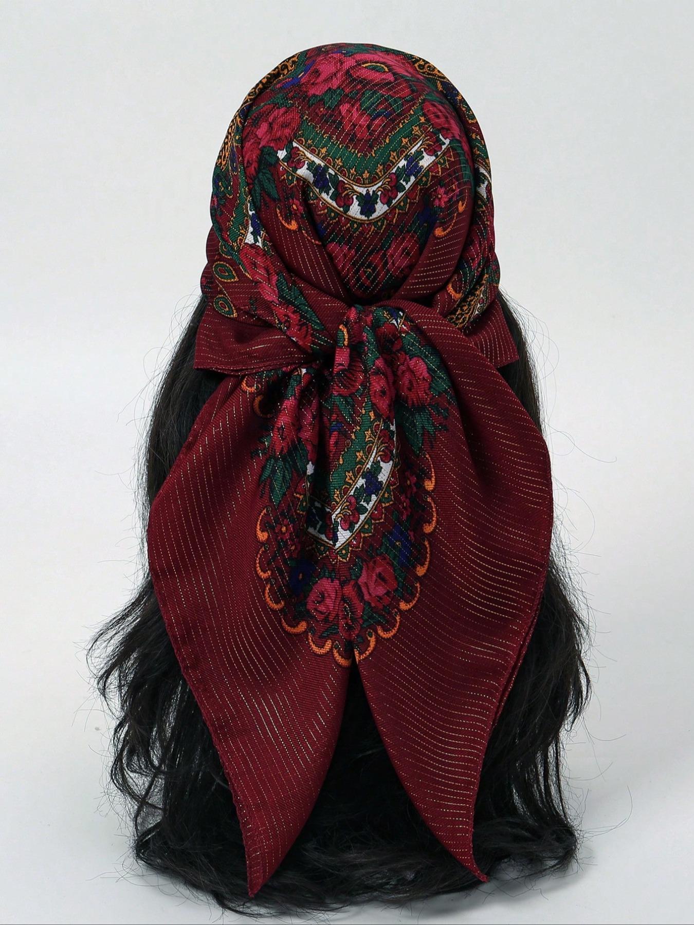 1pc Women's Elegant Multicolor Fashionable Gold Thread Printed Multifunctional Scarf For Gift Giving, Bandana Bandana,Hair Band,Head Band Ideal For Dressing Up Your Look, Boho Style Shawl, Turban Hijab, Tignon Scarf