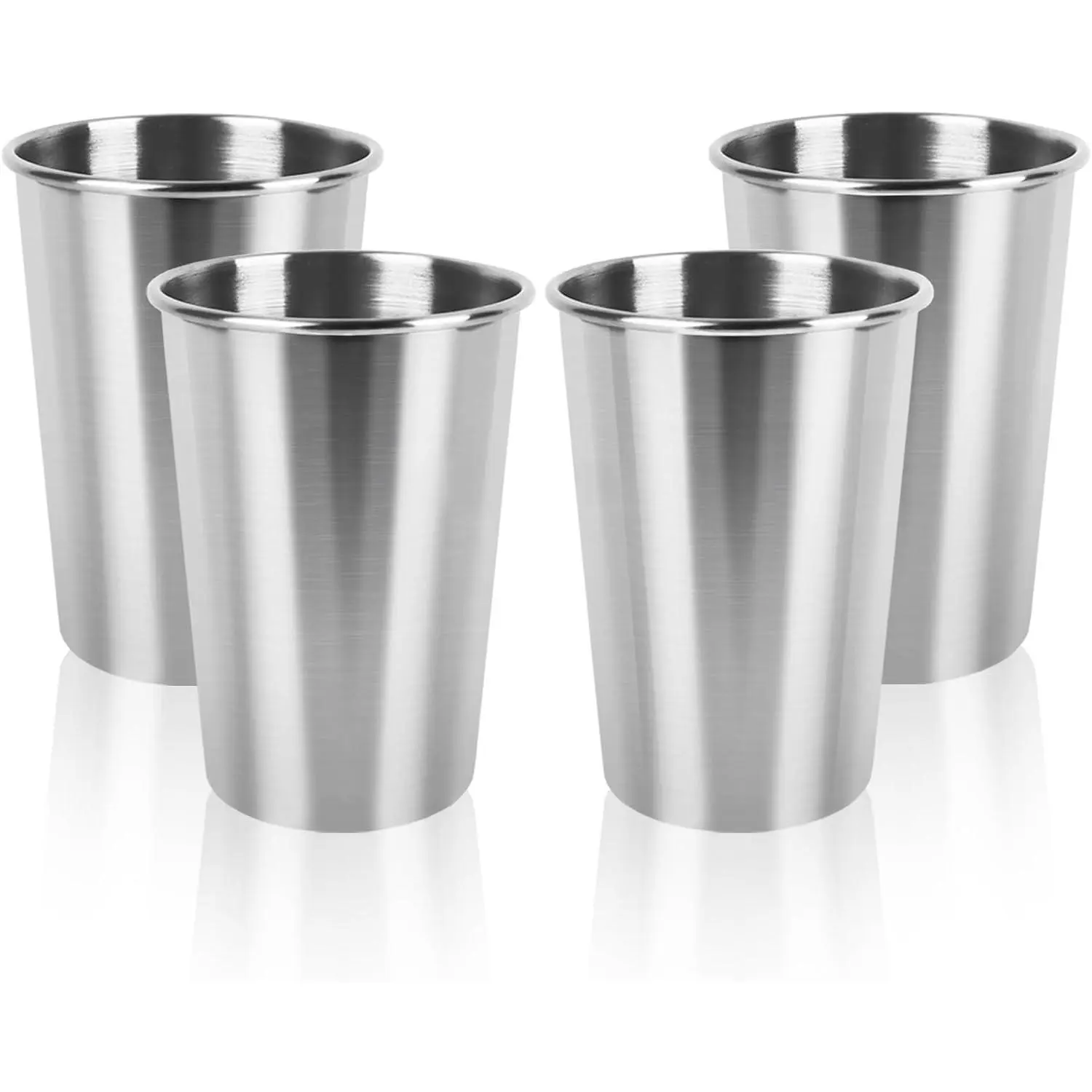 Stainless Steel Drinking Cups (4-Pack, 12oz) - Dishwasher Safe, Stackable Metal Glasses with Polished Rims, Ice Compatible for Bar, Modern Home Decor