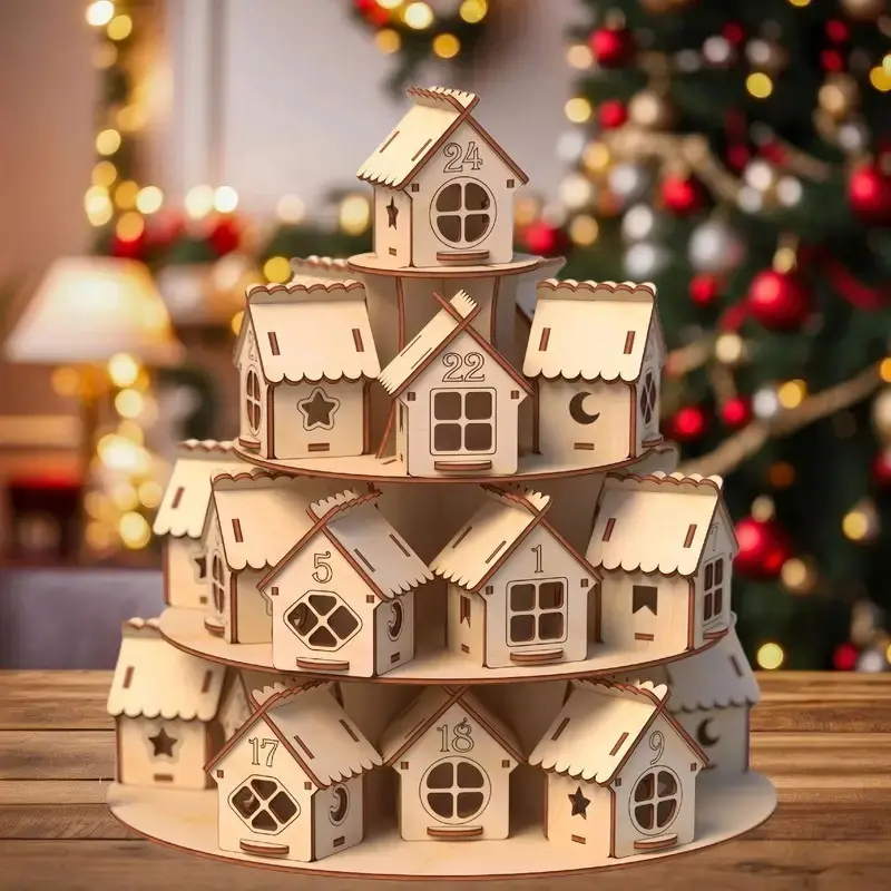 Creative Wooden Christmas Countdown Ornament, Home Sleigh Calendar, Wooden Christmas Decoration, Festive Holiday Decorative Piece