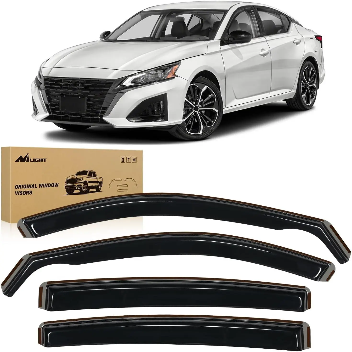 Nilight 4 Pcs Acrylic In-Channel Vent Window Visors - Shatterproof Aerodynamic Original Fitment Rain Guards for Nissan Altima 2019-2025, Tool-Free Install W/12pcs Clips, 78In Double-Sided Tape & 1 Crowbar, Anti-Fog Automotive Car Exterior Accessories, Car