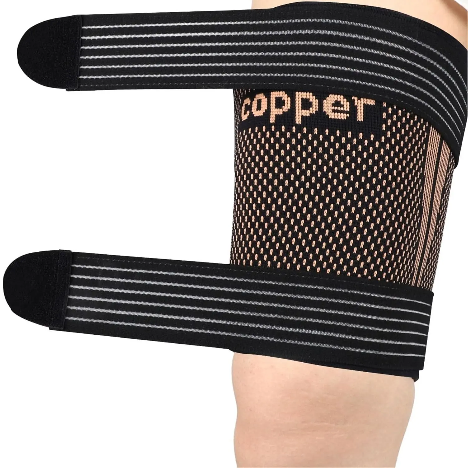 Women's Copper Infused Supportive Hamstring Compression Sleeves with Adjustable Straps - Sports Brace for Running Recovery Aid
