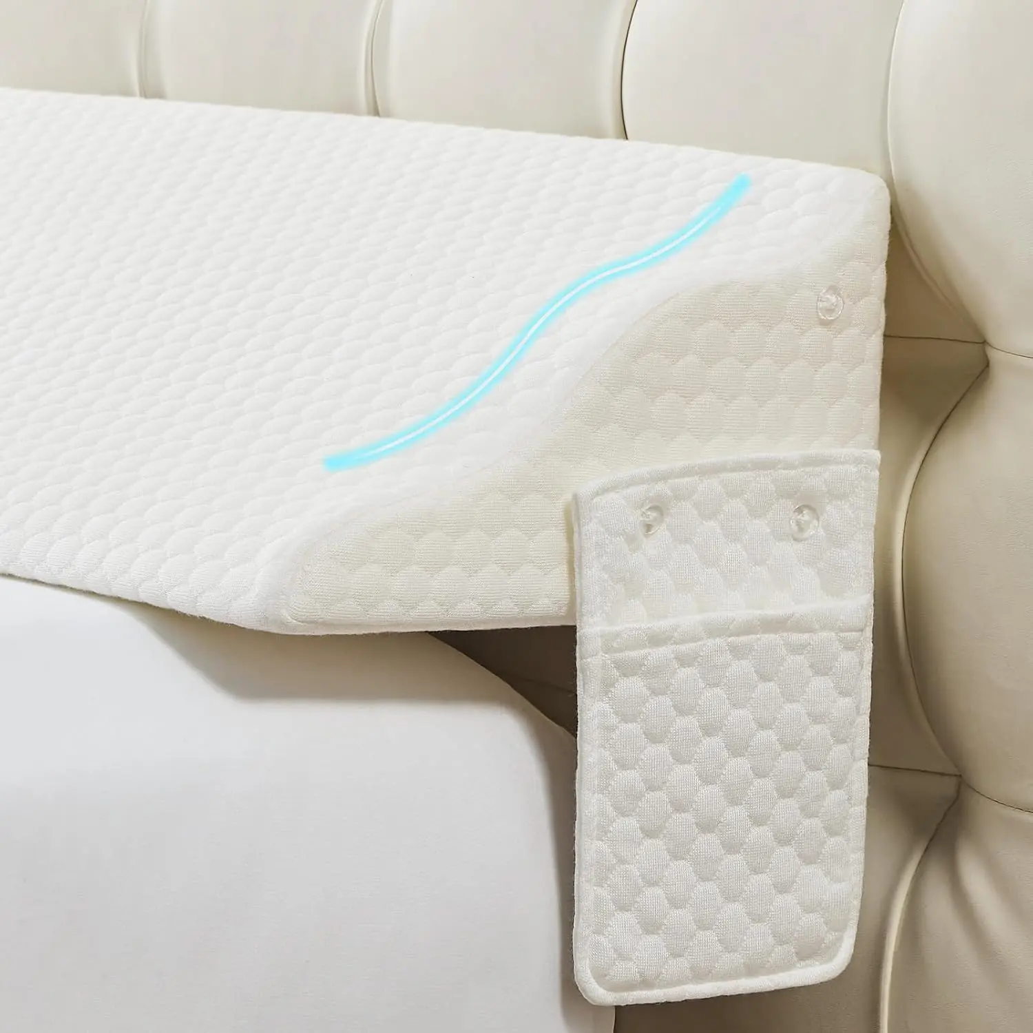 Twin Size Bed Wedge Pillow for Headboard Gap Filler,39x10x6,White |   Wedge Pillow Headboard with Side Pockets and Wave, High-Density Foam Bed Gap Filler (0-6")