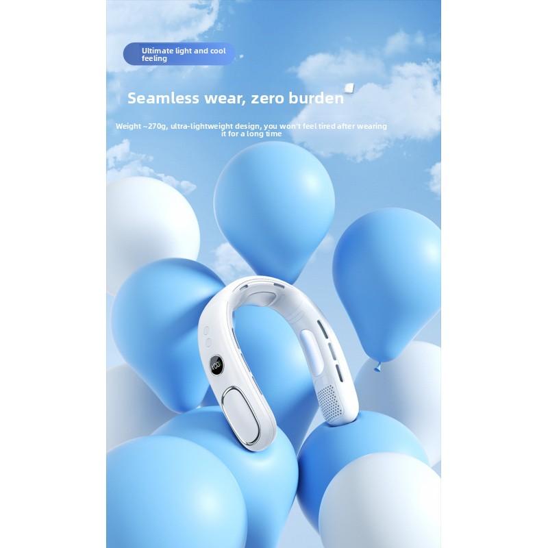 Portable hands-free neck fan with advanced semiconductor cooling technology. Features ice compress function and bladeless design for safe, comfortable cooling. USB rechargeable, lightweight and perfect for outdoor, travel, sports and daily use. Enjoy inst