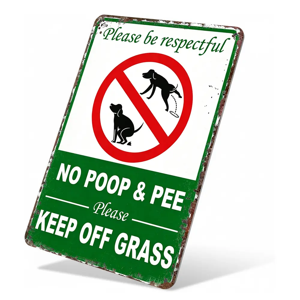 Distressed Retro 8x12 In Aluminum Lawn Metal Sign - Respectful Reminder (No Poop, No Pee, Keep Off Grass), Waterproof, Rust-Free Home Decor Plaque for Lawn, Bedroom, Kitchen