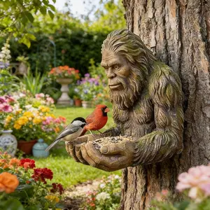 Bigfoot Bird Feeder, Funny Hanging Bird Feeder for Outdoors, Waterproof Tree-Mounted Outdoor Sculpture Feeders with Hidden Hook, for Courtyard Art Decoration Garden Decor Tree Garden Hugger, Birds Feeder