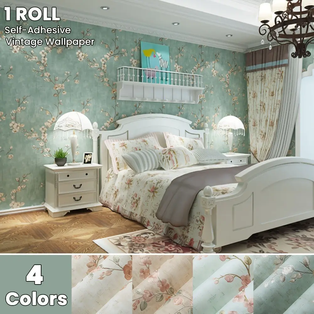Luxurious European Vintage Decorative Wallpaper, Self-Adhesive, Non-Woven Material, Multiple Colors, 53cm Wide, Ideal for Living Room, Bedroom, Interior Walls, Furniture Renovation