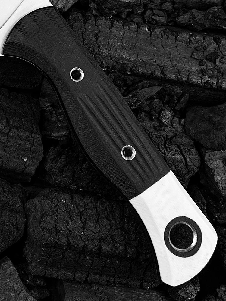 4010 Station Knife Kitchen Knife Fixed Blade  5.9" CPM-154 Stainless Steel Clip Point Blade, OD Black G10 Handles with White G10 Bolsters, Plastic Sheath Hiking Camping kitchen knife, slicing knife