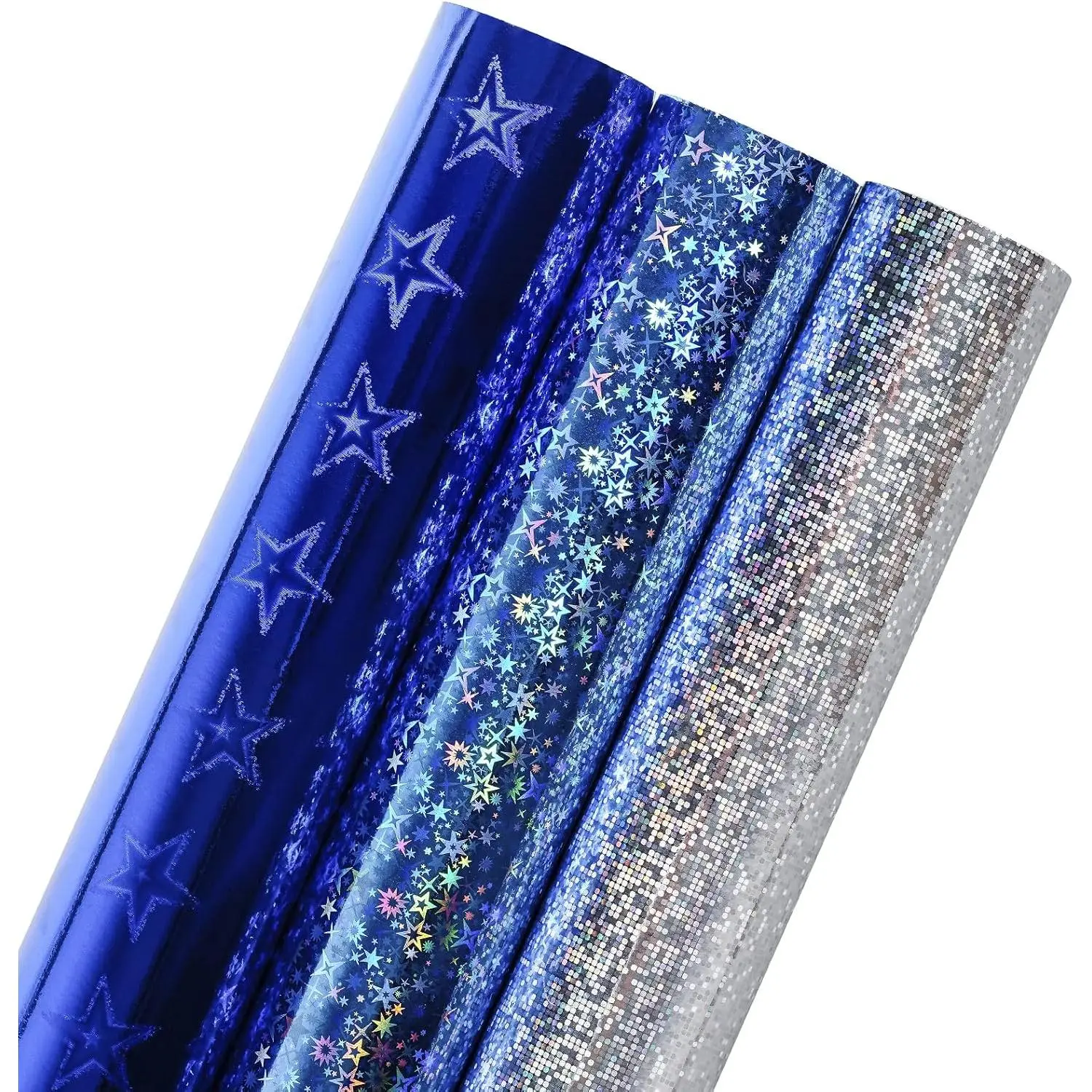 Holographic Foil Wrapping Paper - Mini Roll - Navy/Blue/Silvert for Birthday, Wedding Shower, Holiday - 17 x 120 inches - 3 Rolls (42.5 sq.ft.ttl.)