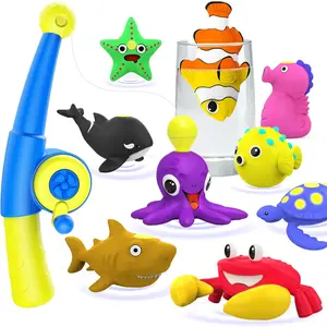 Color Changing No Hole Magnetic Fishing Bath Toys for Kids Toddlers Baby, Color Change Water Table Toys Sea Creatures with Fishing Rod (9 Packs)