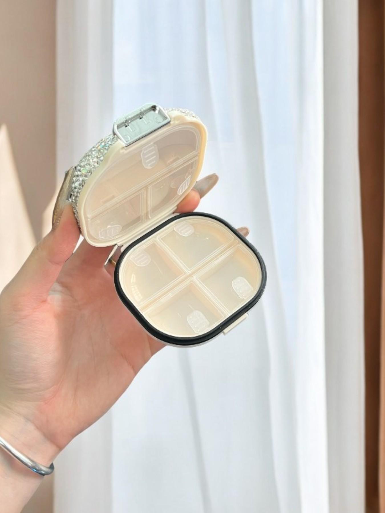 Luxury Diamond-Encrusted Portable Medicine Box, Week Travel Pill Organizer, Waterproof Mini Shell Storage Case, Starry Seven Days Secret Chamber