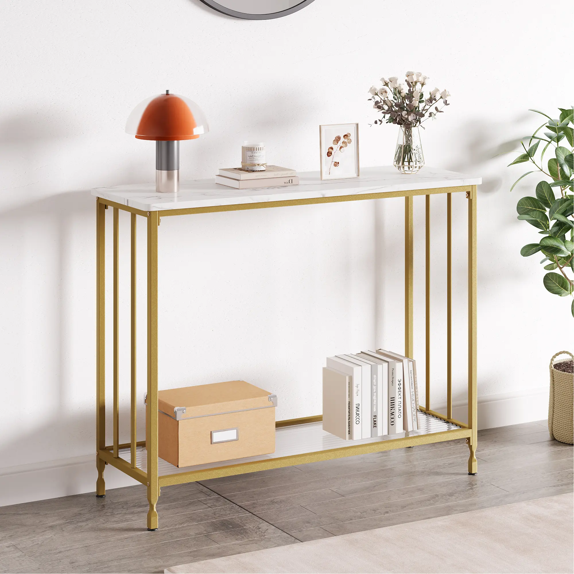 41.3-Inch Industrial Narrow Console Table, 2-Tier Entryway Table with Open Storage, Slim Sofa Table with Wood Top & Metal Frame for Hallway, Living Room & Bedroom