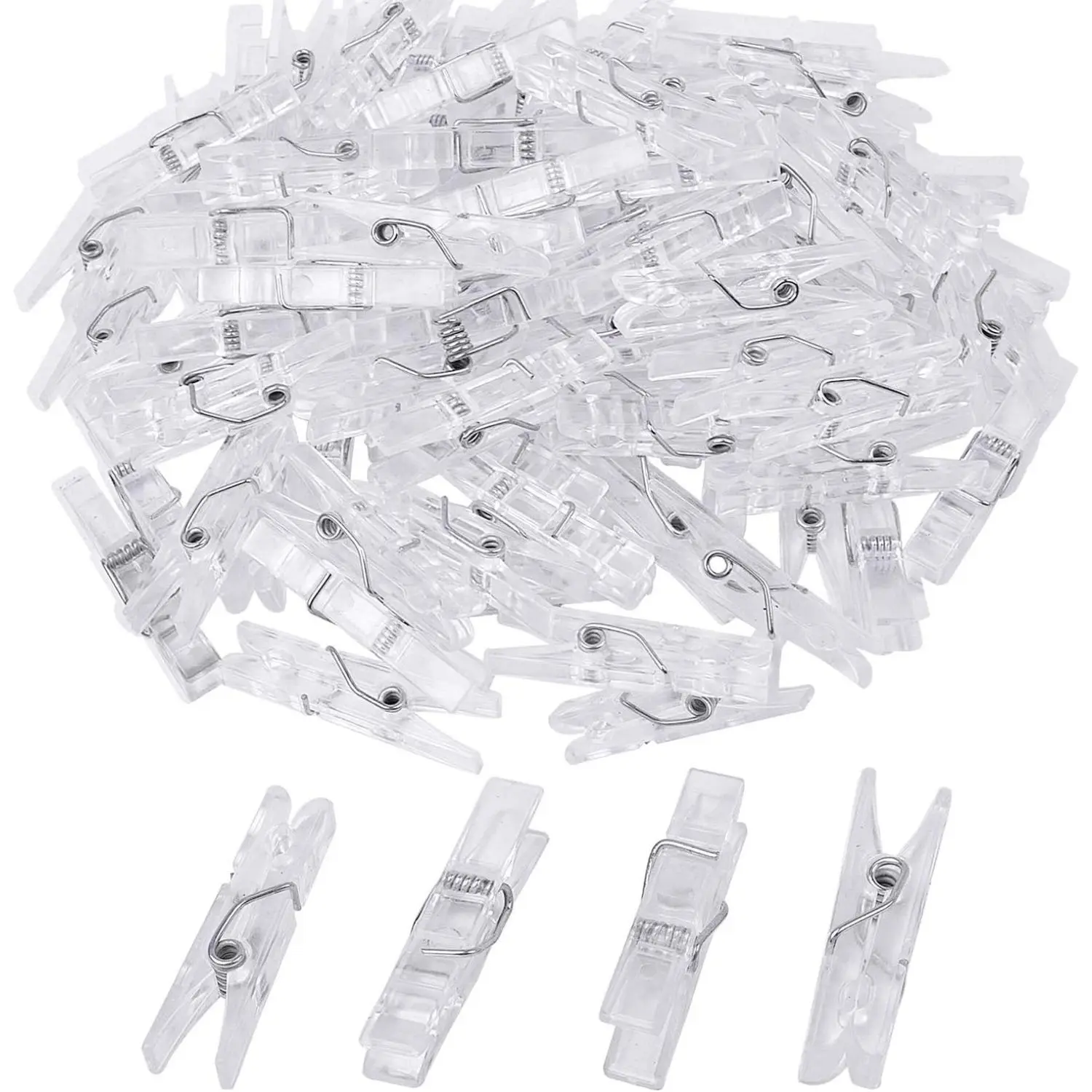 BronaGrand 100pcs Mini Clear Plastic Utility Paper Clip, Clothespins Clip, Clothes Line Clips,Photo Clips