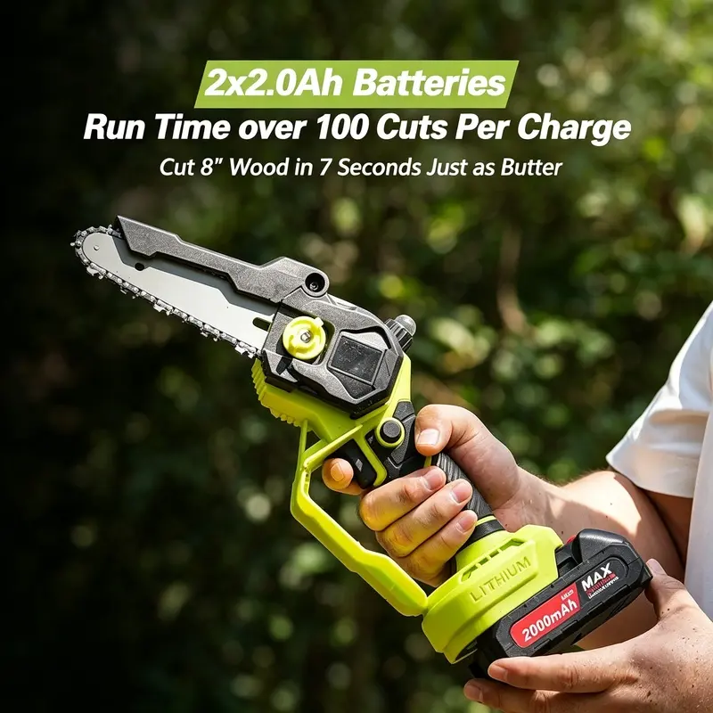 6in Wireless Mini Handheld Electric Battery Chainsaw with Display, for Tree Trimming & Wood Cutting, Sports & Outdoor Gift for Men
