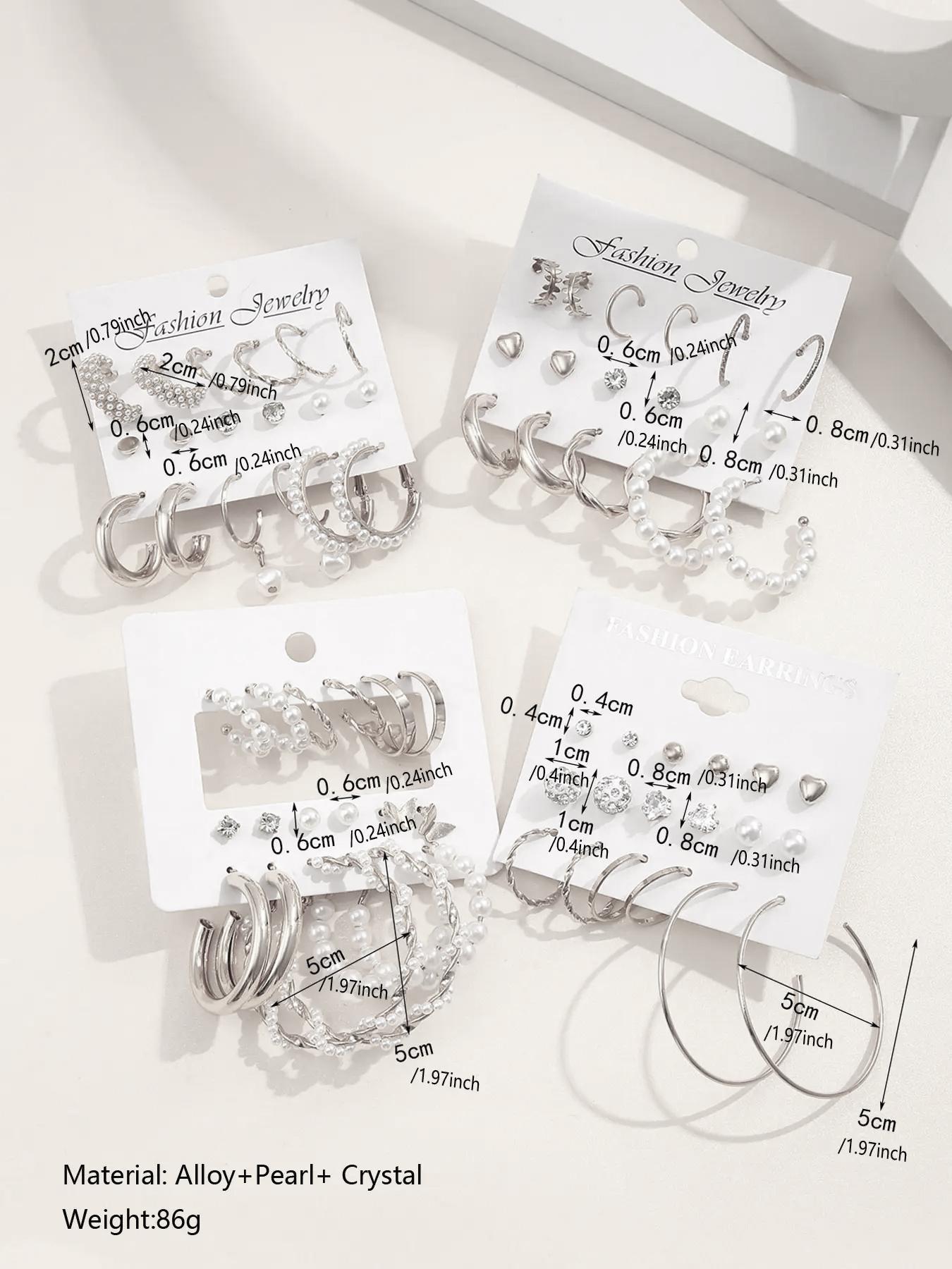 Mixed Shape Elegant Rhinestone & Faux Pearl Decor Dangle Earrings Set, Fall Geometry Hoop Earrings Set, Fashion Vintage Jewelry for Women & Girls for Back To School, Fall Freshness, Girlfriend Gifts