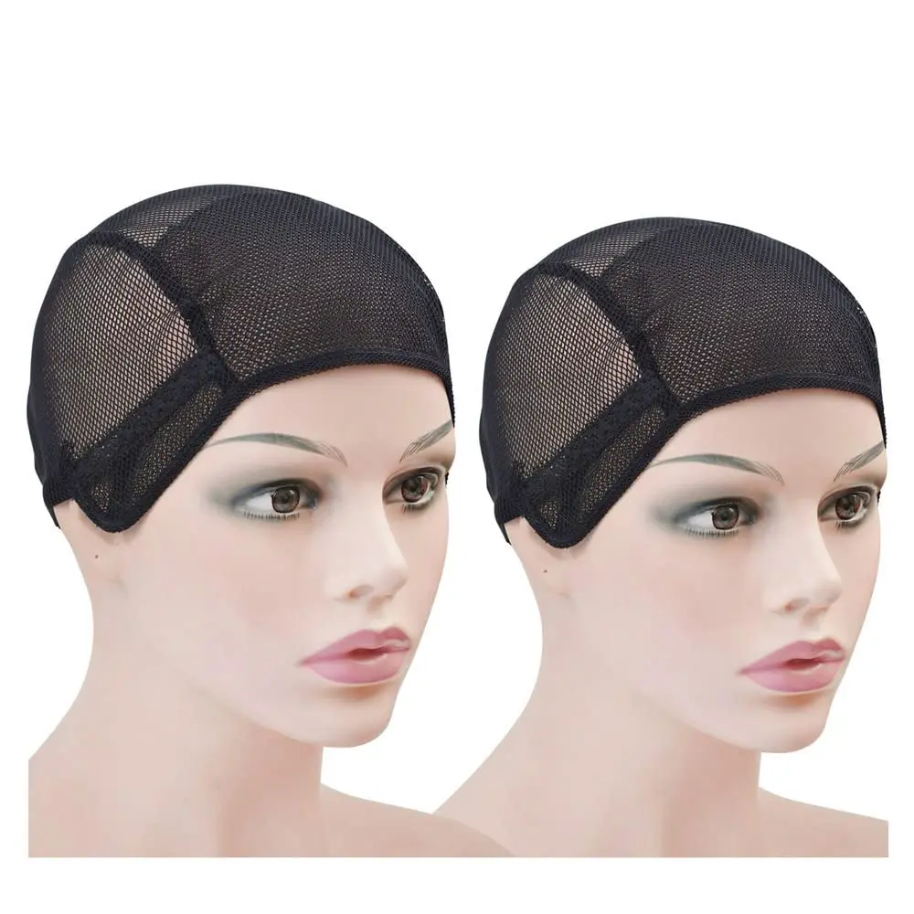 2 count Stretch Wig Caps Mesh Weaving Caps with Adjustable Straps for Making Wigs (Black S)