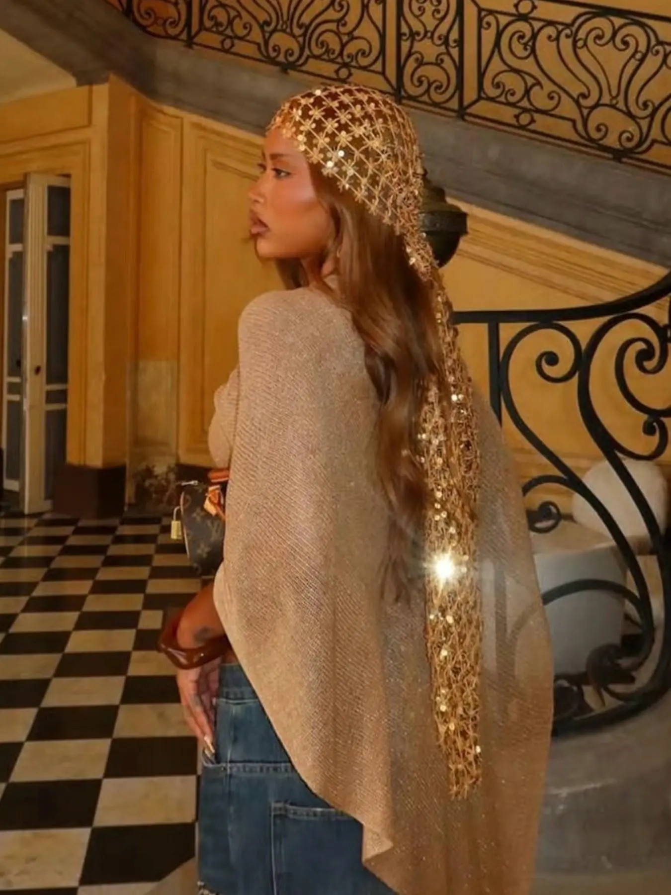Sparkly Sequin Bohemian Mesh Long Shawl, Solid Color Fringe for Women, Elegant Fashion Piece for Vacation/daily/party, Boho Shawl Wrap