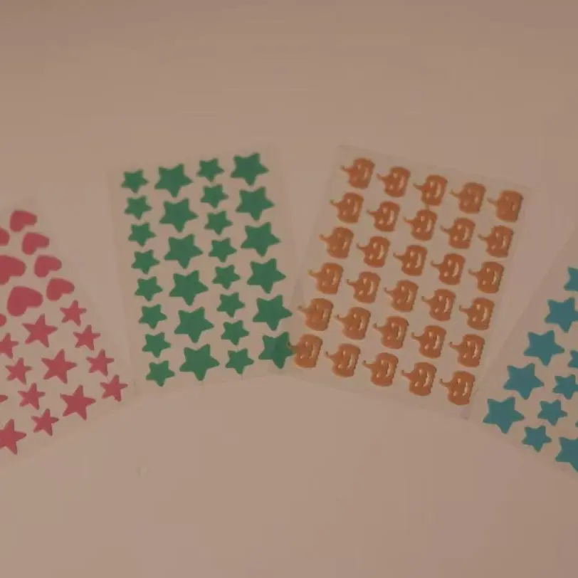 Marzipan-Colored Stickers, Various Shapes and Sizes, Colorful Pentagrams, Heart-Shaped Decorations, Pumpkin Face Stickers, 2 Pieces Each Color