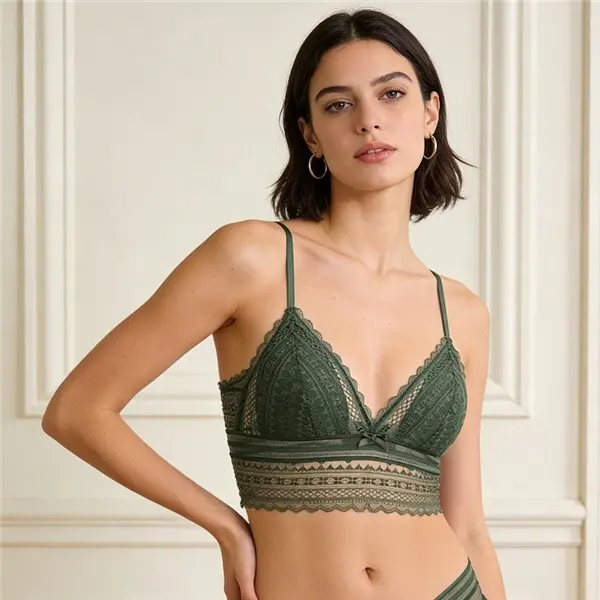 Women's Ultra-Thin Wireless Triangle Cup Bra, Breathable Lace U-Back Underwear
