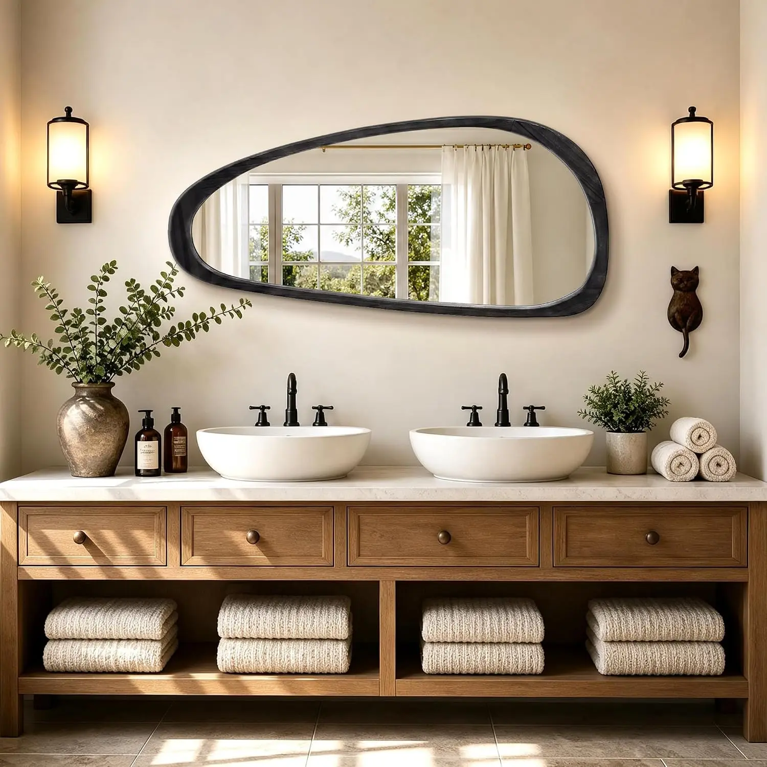 48"x22" Solid  Irregular Mirror Full Length(Black) |  Asymmetrical Mirror Mid Century Modern for Living Room, Bedroom, Entryway, Bathroom, ,  Decor