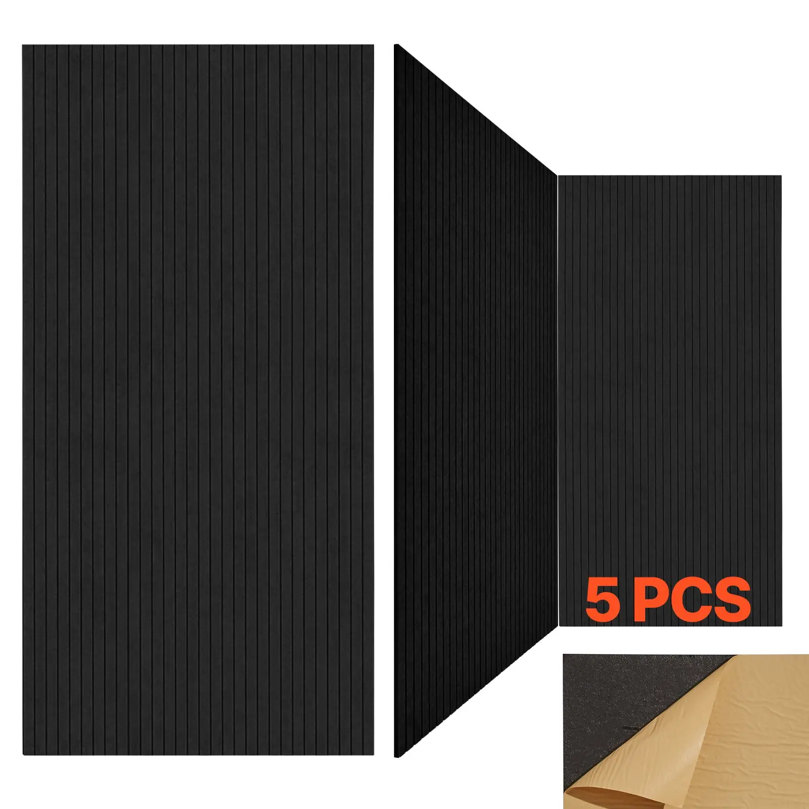 VEVOR 5-Pack Rectangular Self-Adhesive Acoustic Panels, 47.2x23.6x0.4in High-Density Polyester Fiber Wall Panels for Indoor Use, Home & Studio Furniture Accessory, Black