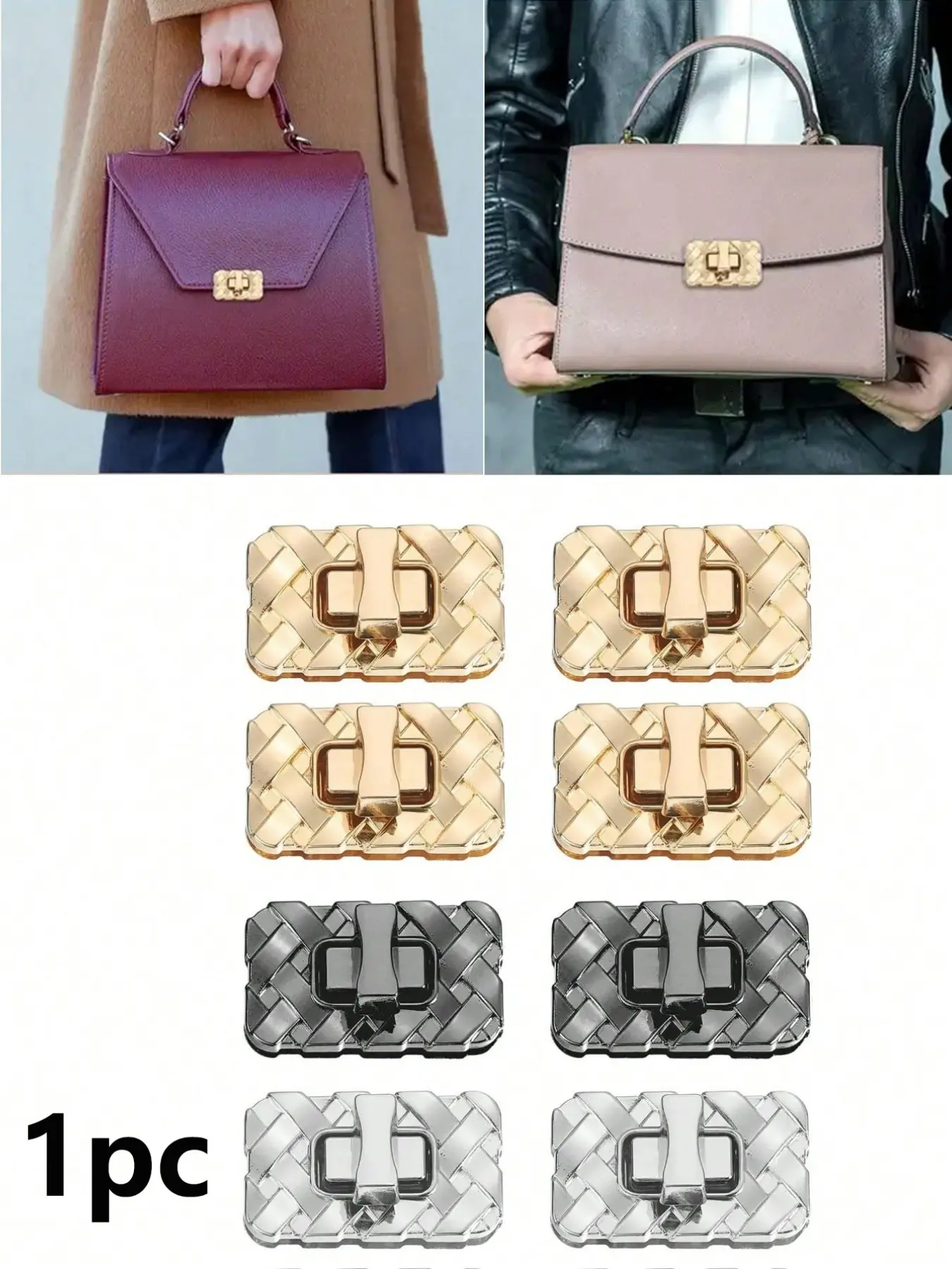 Aluminum Alloy Rotating Buckle, 3.4cm X 2.01cm Rectangular Clasp, Weave Texture, DIY Wallet Making, Bag Closure Hardware